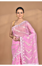 Morchari Pure Cotton Dhakai Jamdani Handloom Saree-Pink | Grocsy