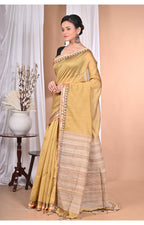 Morchari Pure Cotton Dhakai Jamdani Handloom Saree-Light Golden | Grocsy