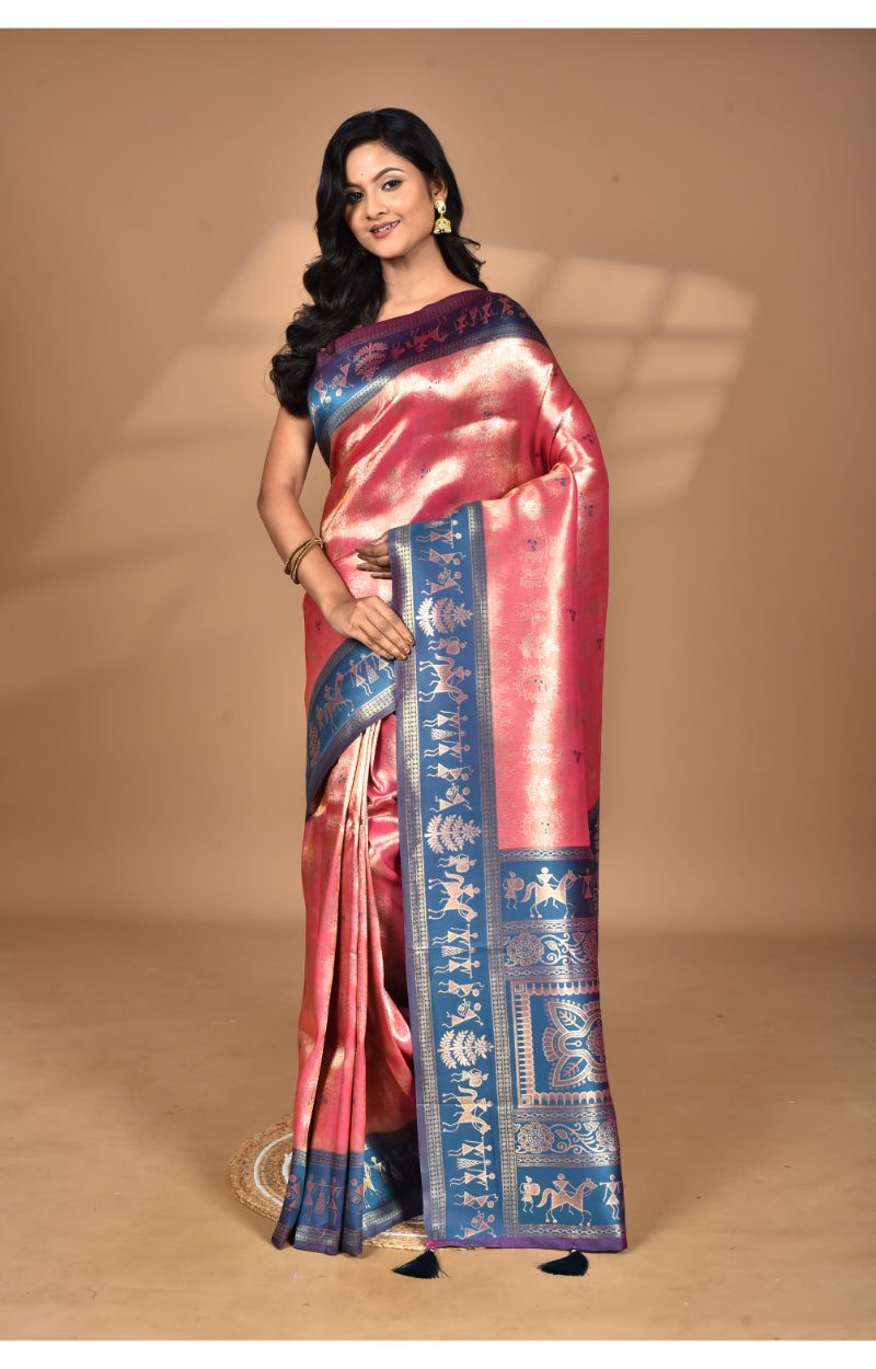 Morchari Women Desgin Two Dai Silk Saree-Pink | Grocsy