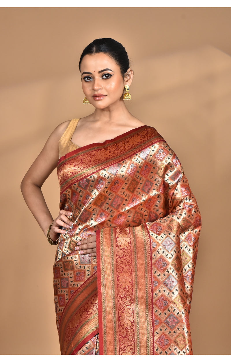 Morchari Rajputana Kanjiviram Silk Saree-Maroon | Grocsy