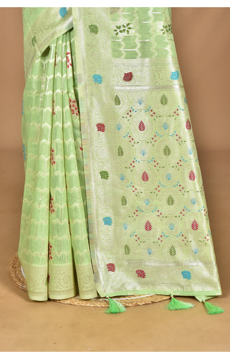 Morchari Women Desgin Chanderi Silk Saree-Green | Grocsy