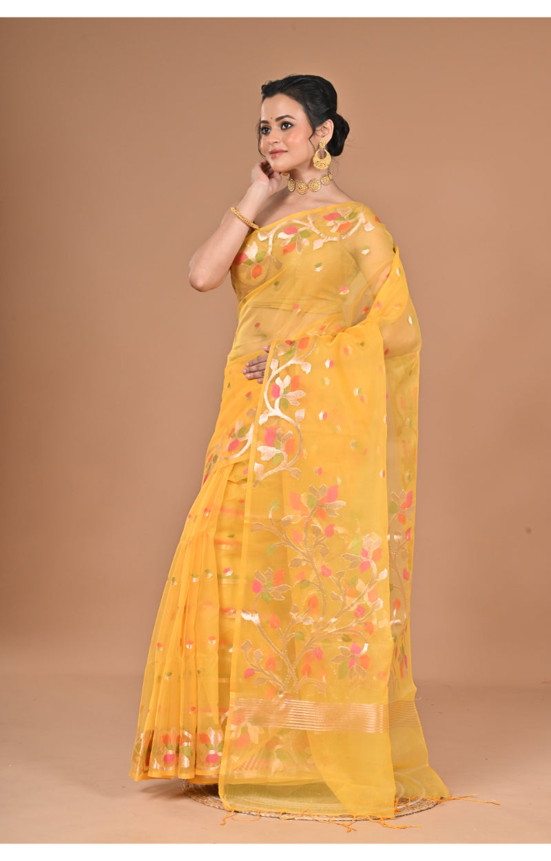 Morchari Heavy Jamdani Silk Orzanga Saree-Yellow | Grocsy