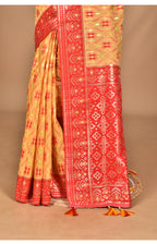 Morchari Women Desgin Kashmiri Silk Linen Saree-Yellow | Grocsy