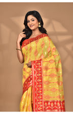 Morchari Women Desgin Kashmiri Silk Linen Saree-Yellow | Grocsy