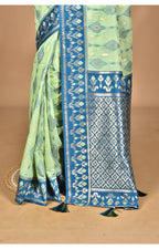 Morchari Women Desgin Kashmiri Silk Linen Saree-Green | Grocsy