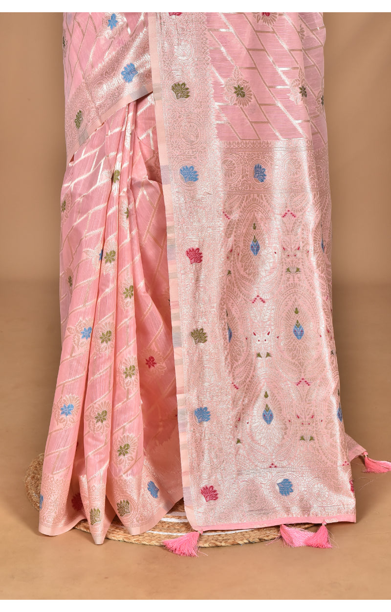 Morchari Women Desgin Chanderi Silk Saree-Pink | Grocsy