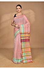 Morchari Pure Cotton Dhakai Jamdani Handloom Saree-Peach | Grocsy