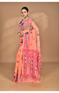 Morchari Pure Cotton Dhakai Jamdani Handloom Saree-Peach | Grocsy