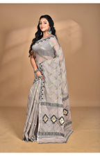 Morchari Pure Cotton Dhakai Jamdani Handloom Saree-Beige | Grocsy