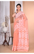 Morchari Pure Cotton Dhakai Jamdani Handloom Saree-Peach | Grocsy
