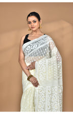 Morchari Pure Cotton Dhakai Jamdani Handloom Saree-Cream | Grocsy
