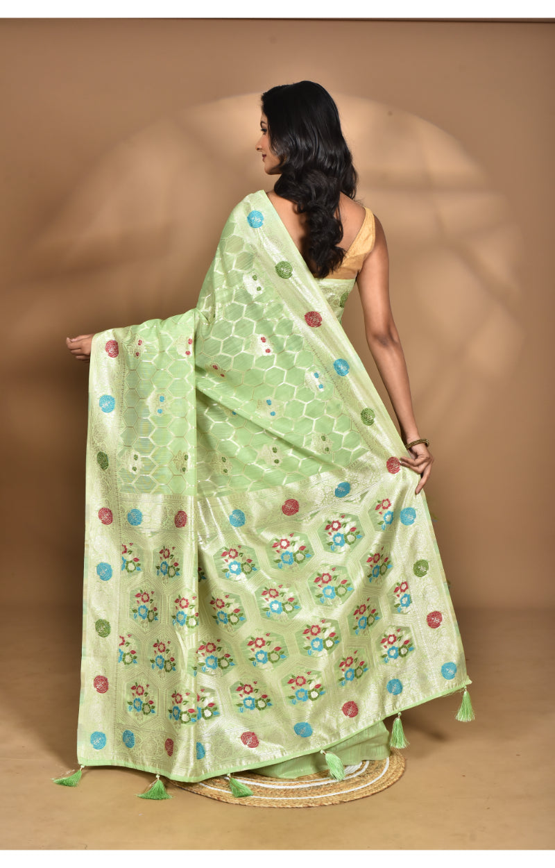 Morchari Women Desgin Chanderi Silk Saree-Green | Grocsy