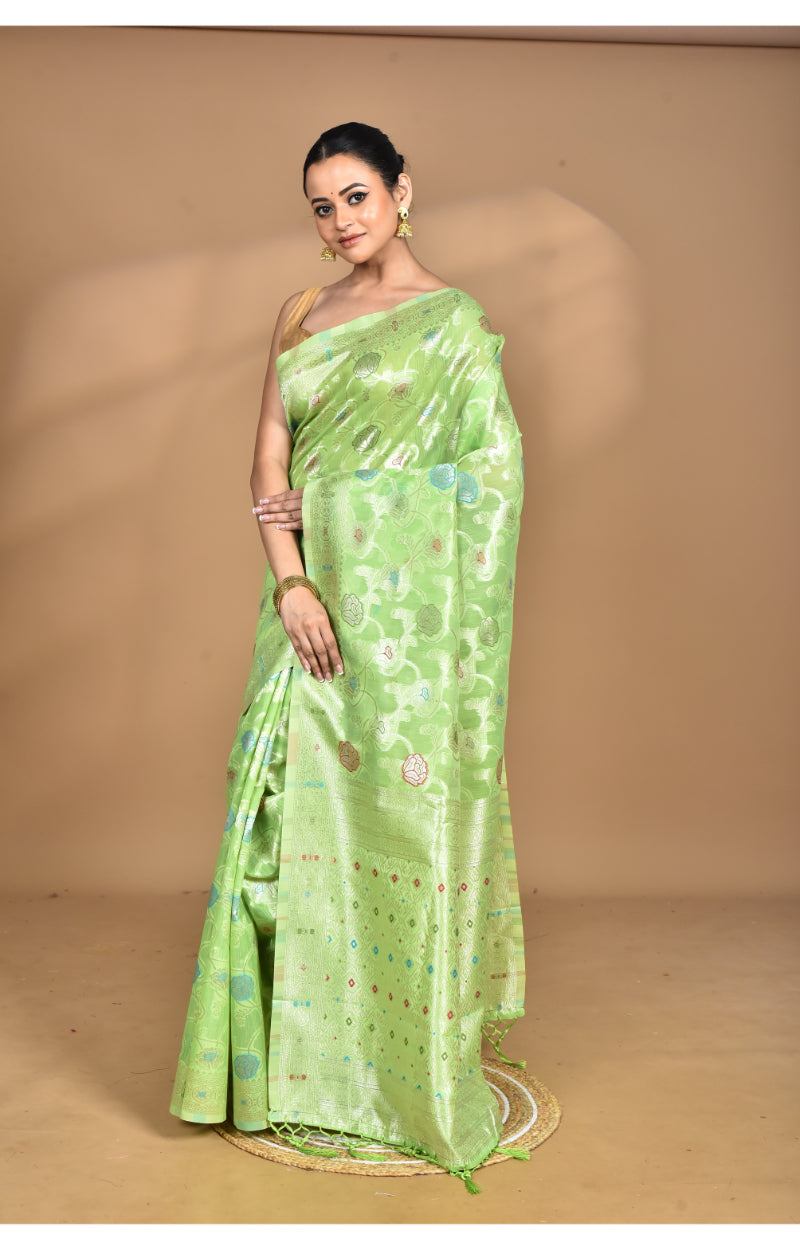 Morchari Women Desgin Chanderi Silk Saree-Green | Grocsy