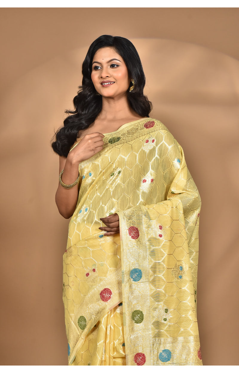 Morchari Women Desgin Chanderi Silk Saree-Yellow | Grocsy