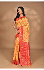 Morchari Women Desgin Kashmiri Silk Linen Saree-Yellow | Grocsy