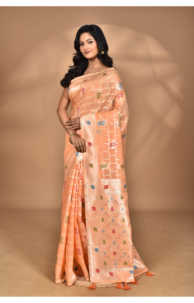 Morchari Women Desgin Chanderi Silk Saree-Peach | Grocsy