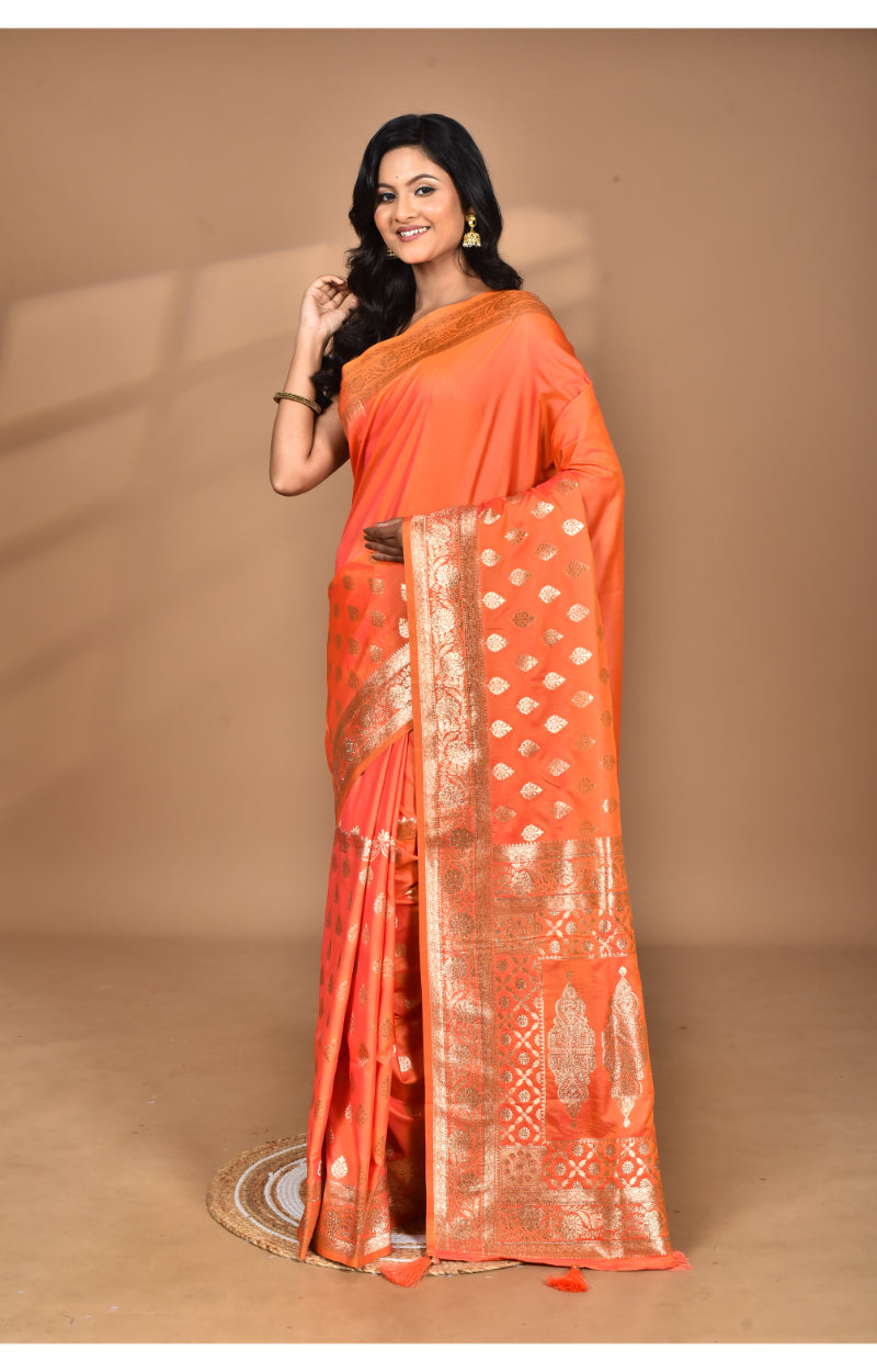 Morchari Heavy Kolhapuri Stone Work Saree-Orange | Grocsy