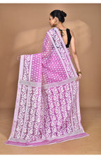 Morchari Pure Cotton Dhakai Jamdani Handloom Saree-Pink | Grocsy