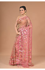 Morchari Semi Orzanga Jamdani Silk Saree-Mehendi | Grocsy