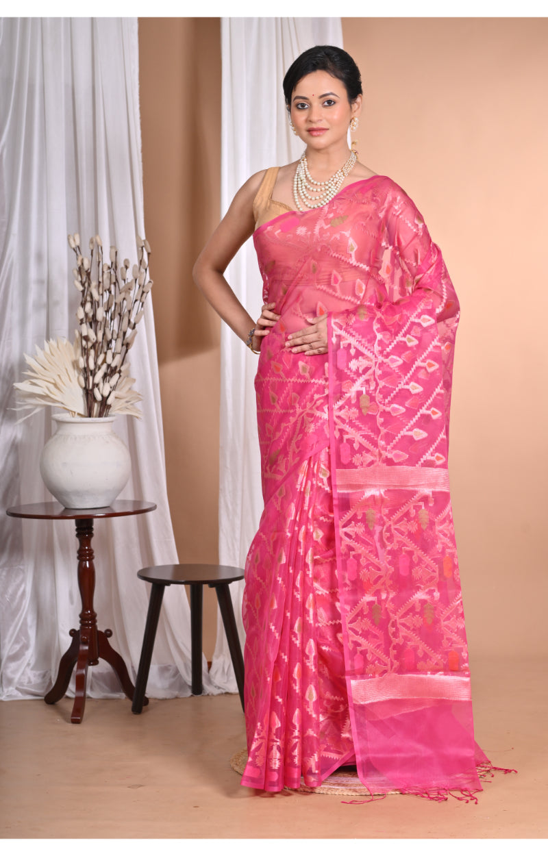 Morchari Heavy Jamdani Silk Orzanga Saree-Rani | Grocsy