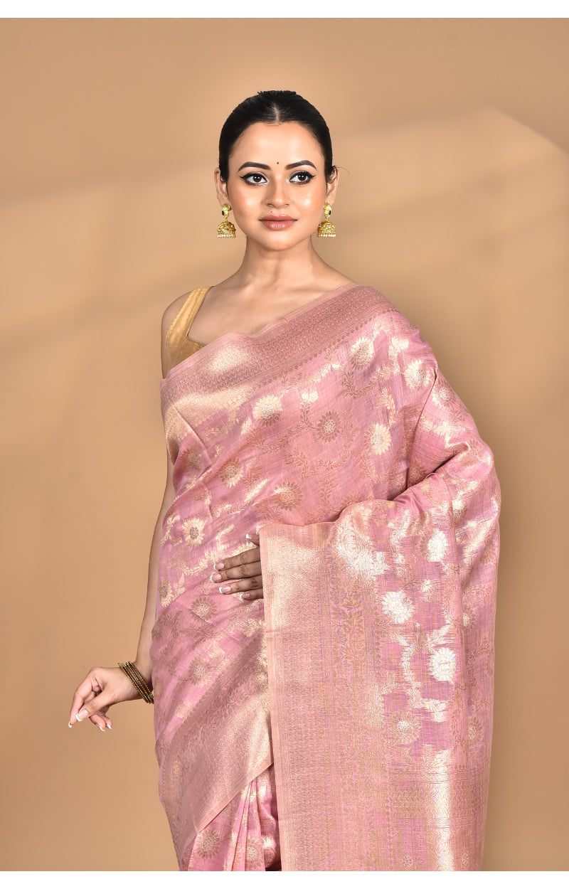 Morchari Banarasi Silk Chanderi Saree-Pink | Grocsy