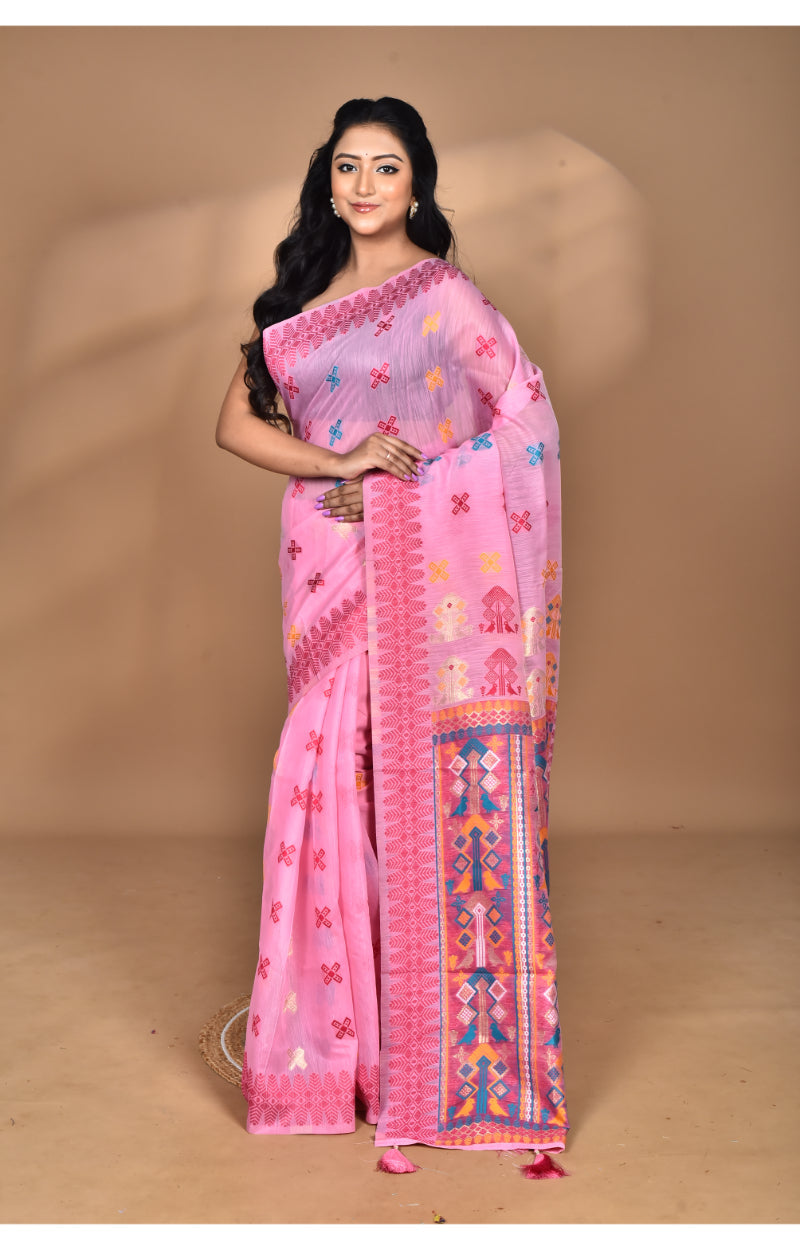 Morchari Women Desgin Chanderi Silk Saree-Pink | Grocsy