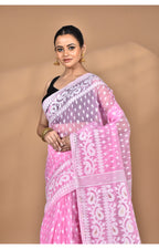 Morchari Pure Cotton Dhakai Jamdani Handloom Saree-Pink | Grocsy