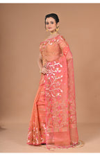 Morchari Semi Orzanga Jamdani Silk Saree-Peach | Grocsy