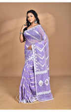 Morchari Pure Cotton Dhakai Jamdani Handloom Saree-Purple | Grocsy