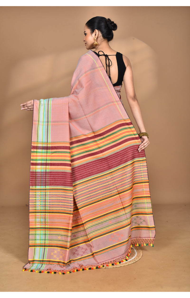 Morchari Pure Cotton Dhakai Jamdani Handloom Saree-Peach | Grocsy