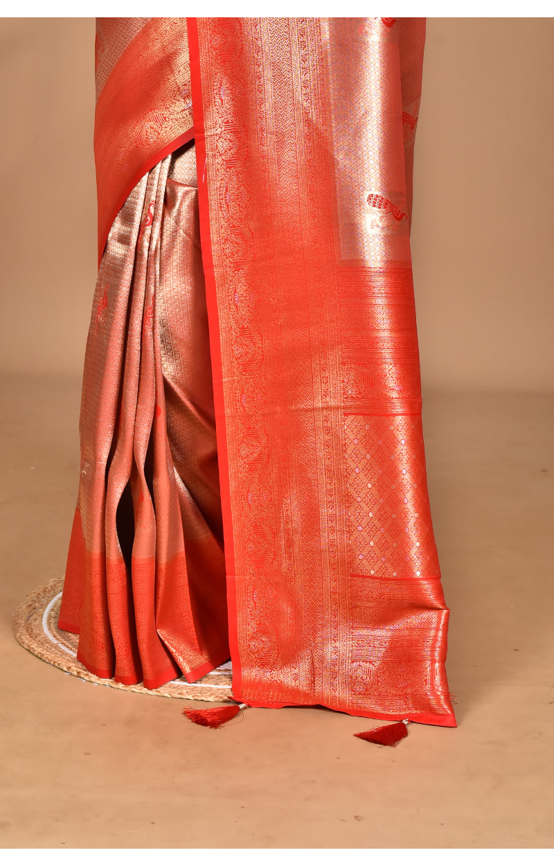 Morchari Women Desgin Banarasi Silk Saree-Red | Grocsy