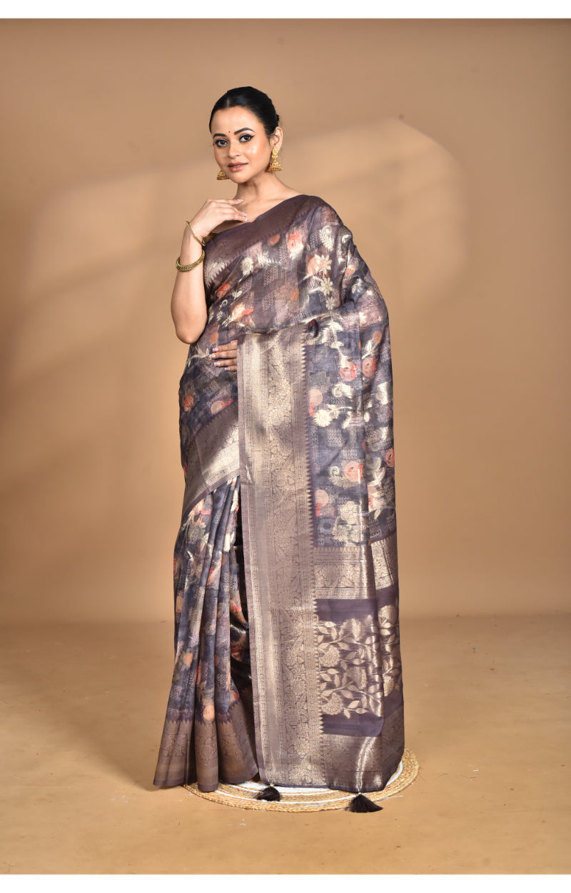Morchari Women Desgin Linen Silk Saree-Multi | Grocsy