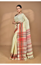 Morchari Pure Cotton Dhakai Jamdani Handloom Saree-Cream | Grocsy