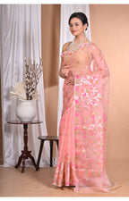 Morchari Heavy Jamdani Silk Orzanga Saree-Pink | Grocsy