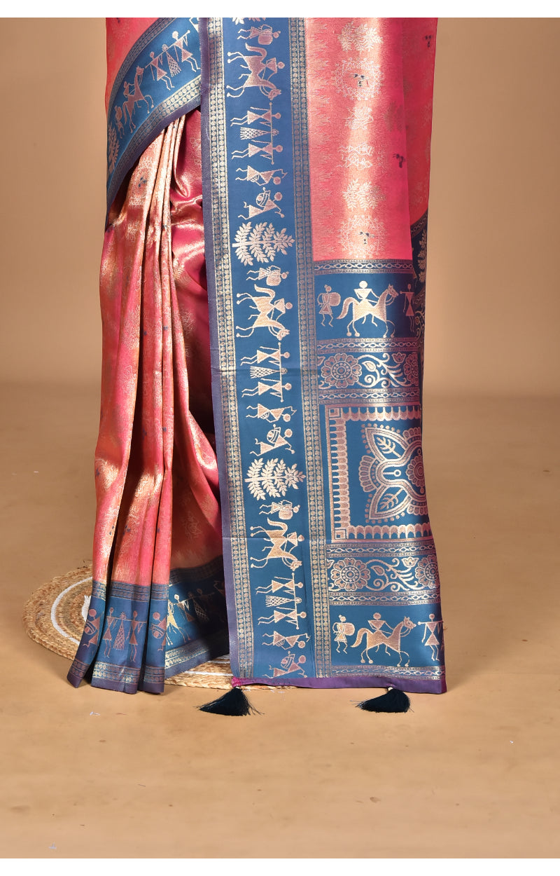 Morchari Women Desgin Two Dai Silk Saree-Pink | Grocsy