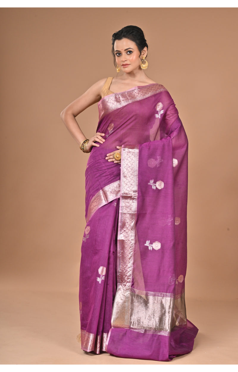 Morchari Heavy Chanderi Silk Saree-Purple | Grocsy