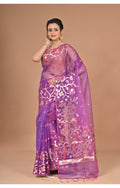 Morchari Semi Orzanga Jamdani Silk Saree-Purple | Grocsy
