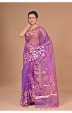 Morchari Semi Orzanga Jamdani Silk Saree-Purple | Grocsy