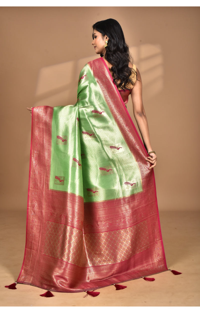 Morchari Women Desgin Banarasi Silk Saree-Green | Grocsy