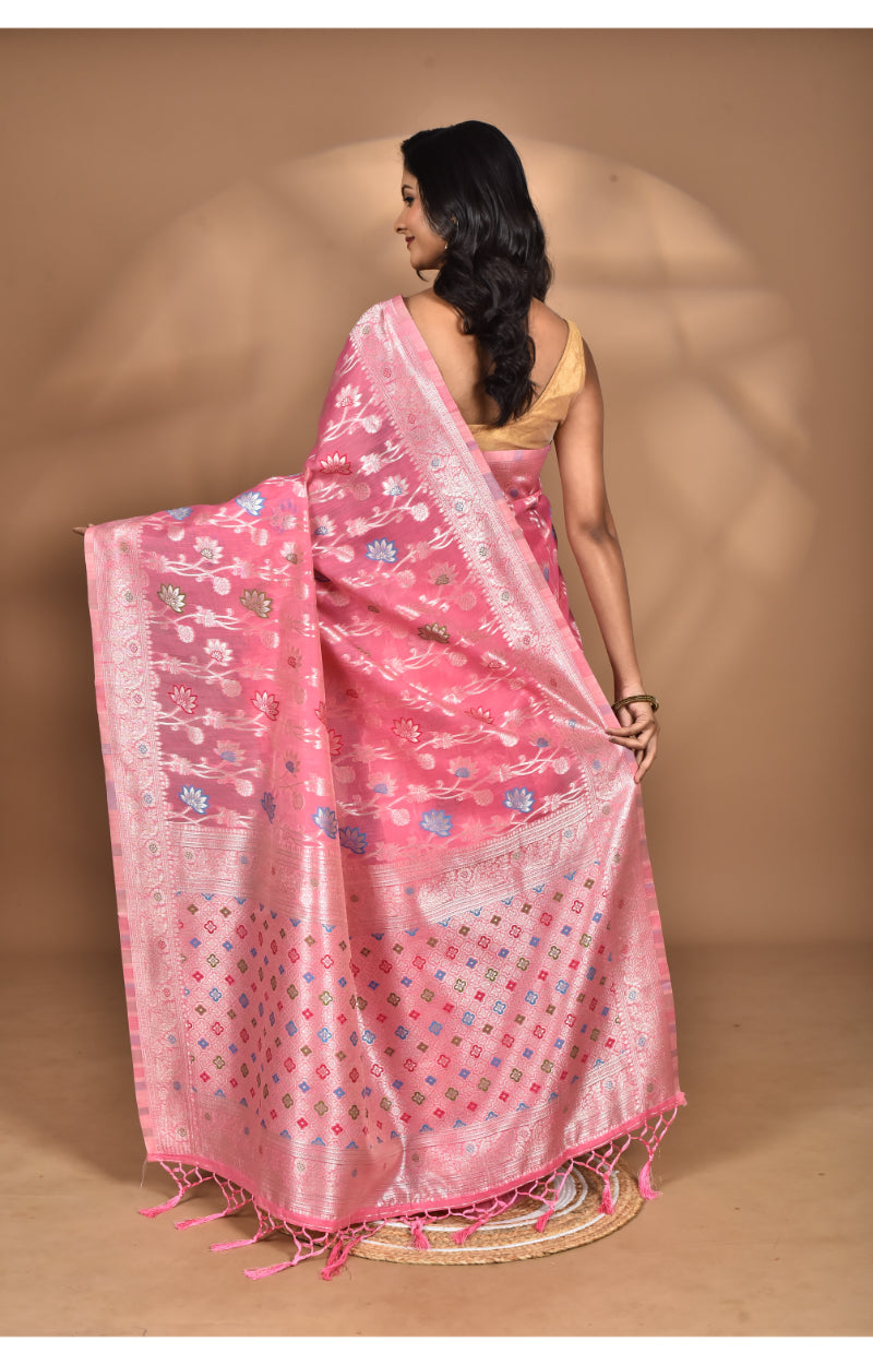 Morchari Women Desgin Chanderi Silk Saree-Pink | Grocsy
