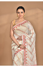 Morchari Pure Cotton Dhakai Jamdani Handloom Saree-Cream | Grocsy