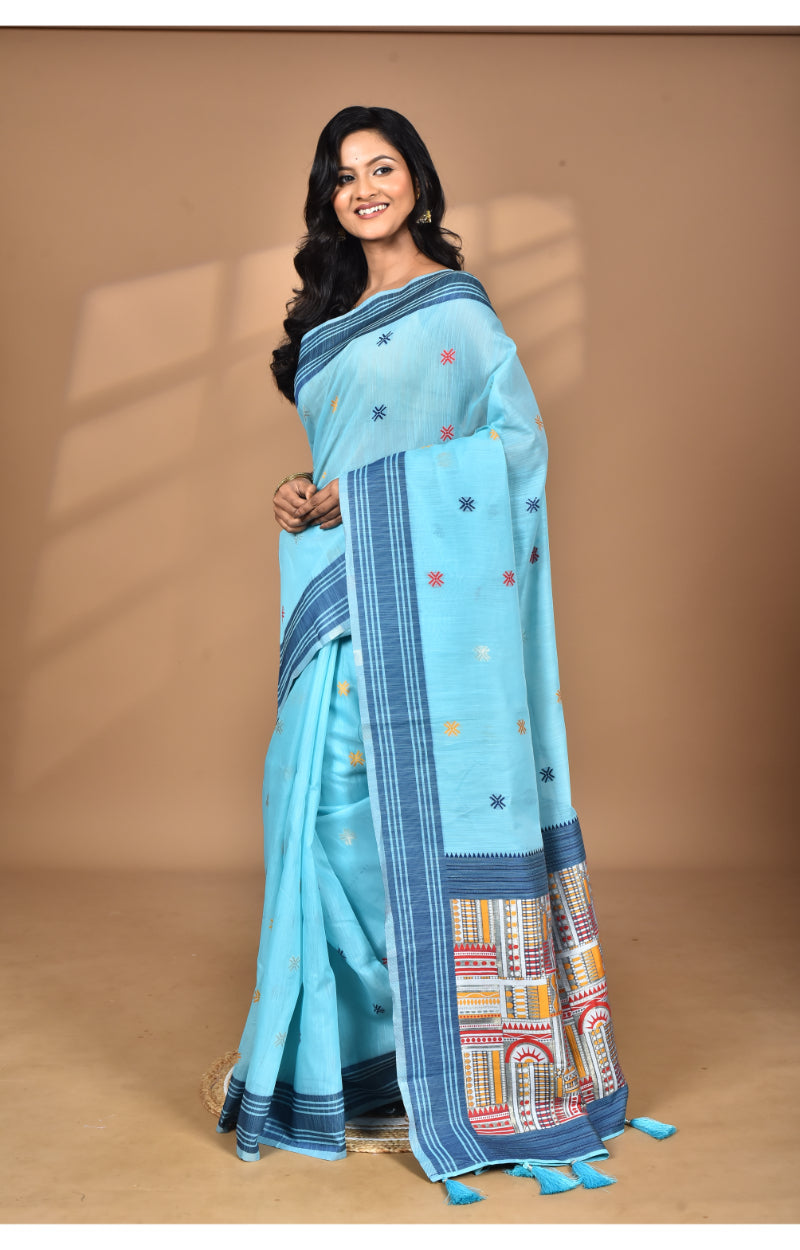 Morchari Women Desgin Chanderi Silk Saree-Blue | Grocsy