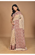 Morchari Pure Cotton Dhakai Jamdani Handloom Saree-Beige | Grocsy