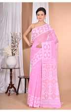 Morchari Pure Cotton Dhakai Jamdani Handloom Saree-Pink | Grocsy