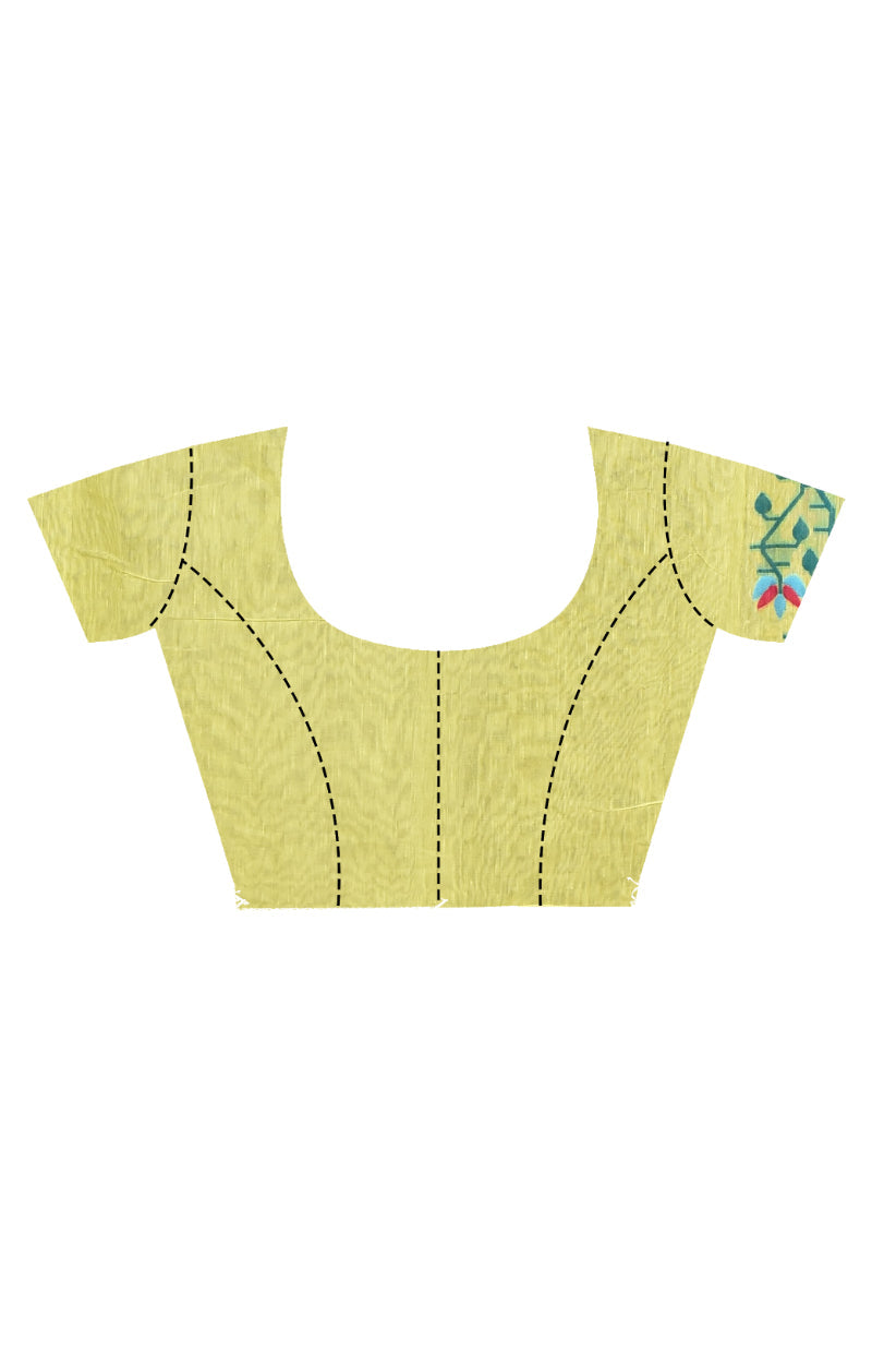 Morchari Pure Cotton Dhakai Jamdani Handloom Saree-Yellow | Grocsy