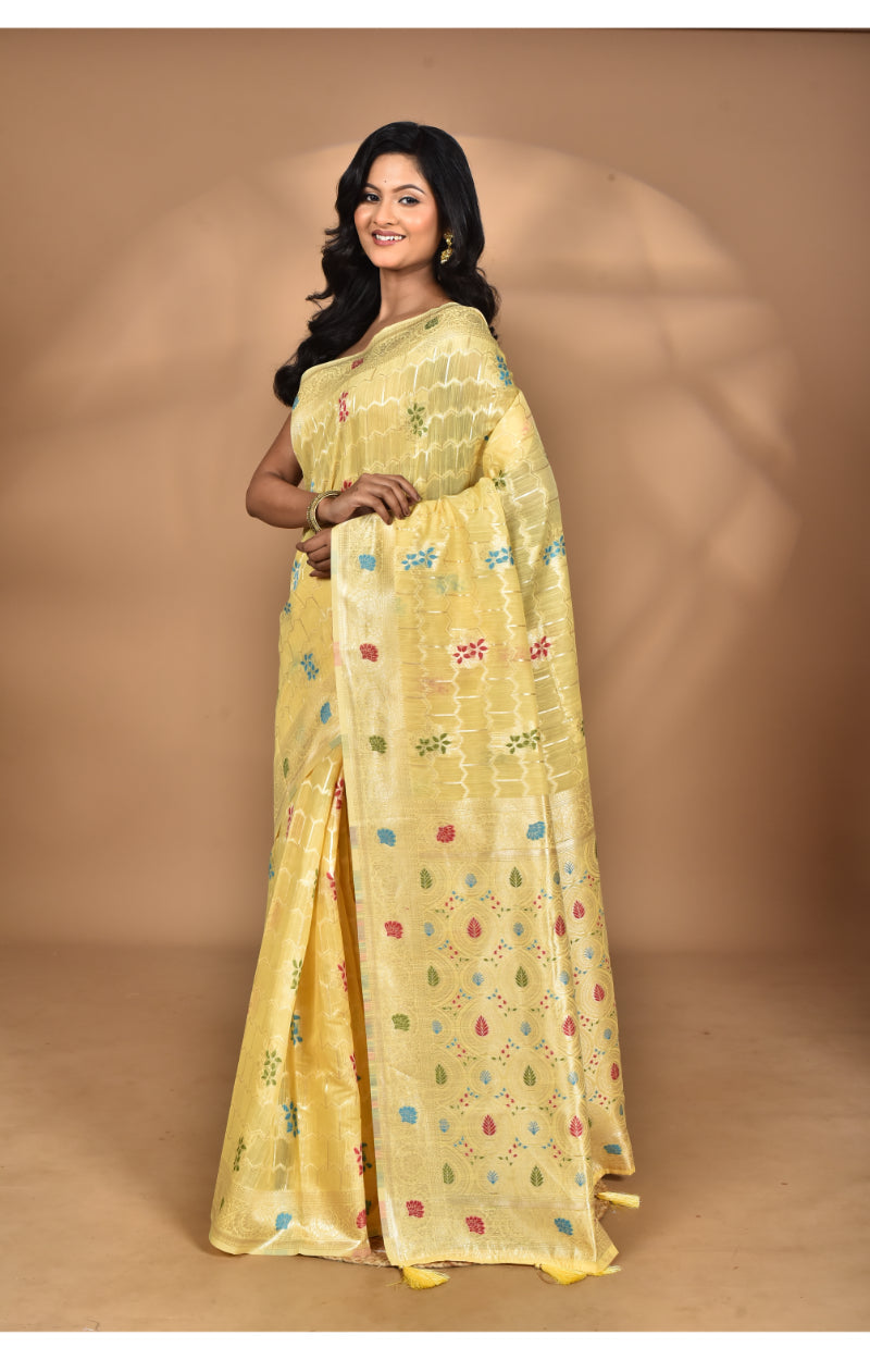 Morchari Women Desgin Chanderi Silk Saree-Yellow | Grocsy