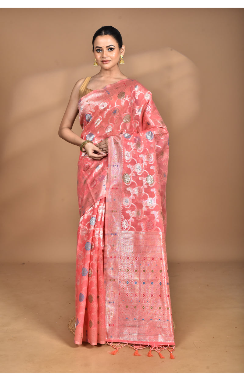 Morchari Women Desgin Chanderi Silk Saree-Peach | Grocsy