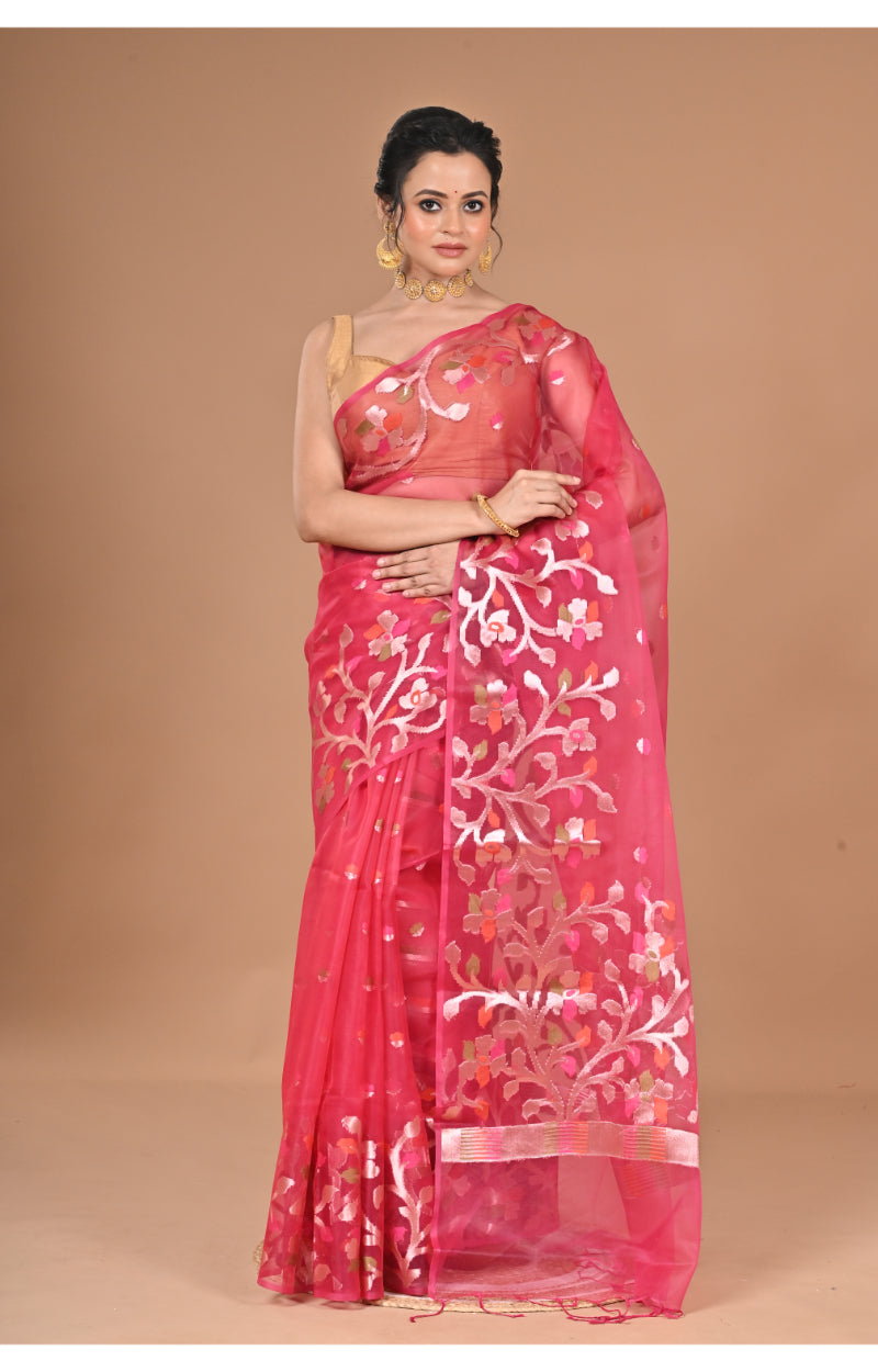 Morchari Semi Orzanga Jamdani Silk Saree-Redise | Grocsy