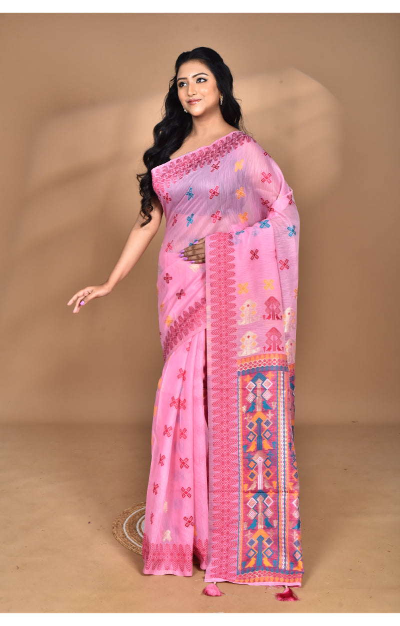 Morchari Women Desgin Chanderi Silk Saree-Pink | Grocsy