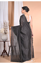 Morchari Pure Chandari Mirror Work Saree-Black | Grocsy
